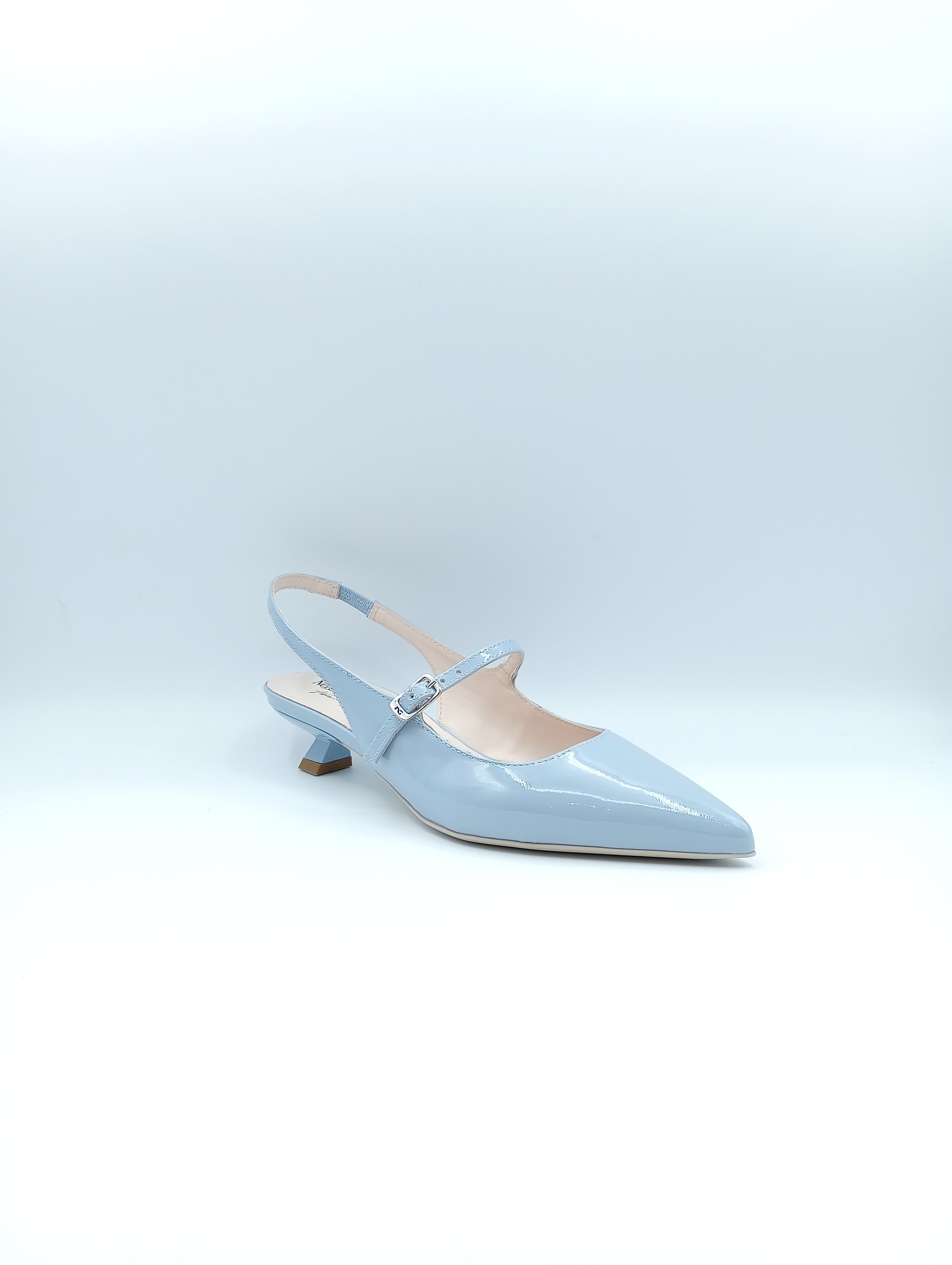 Slingback NeroGiardini E512261DE in vernice celeste tacco 3 cm