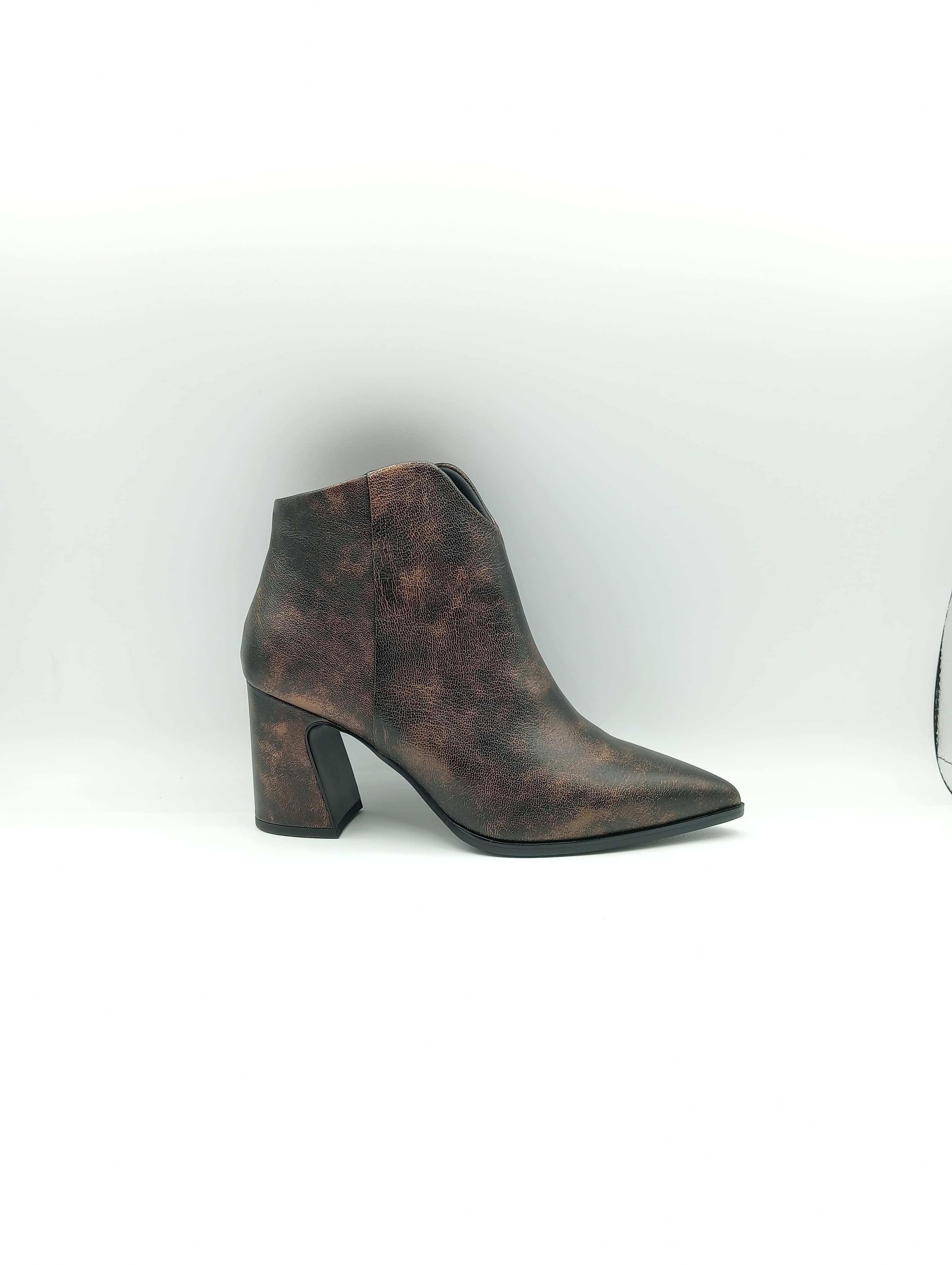 Stivaletto Donna Bruno Premi Marrone Effetto Vintage – Tacco Largo e Punta Affusolata