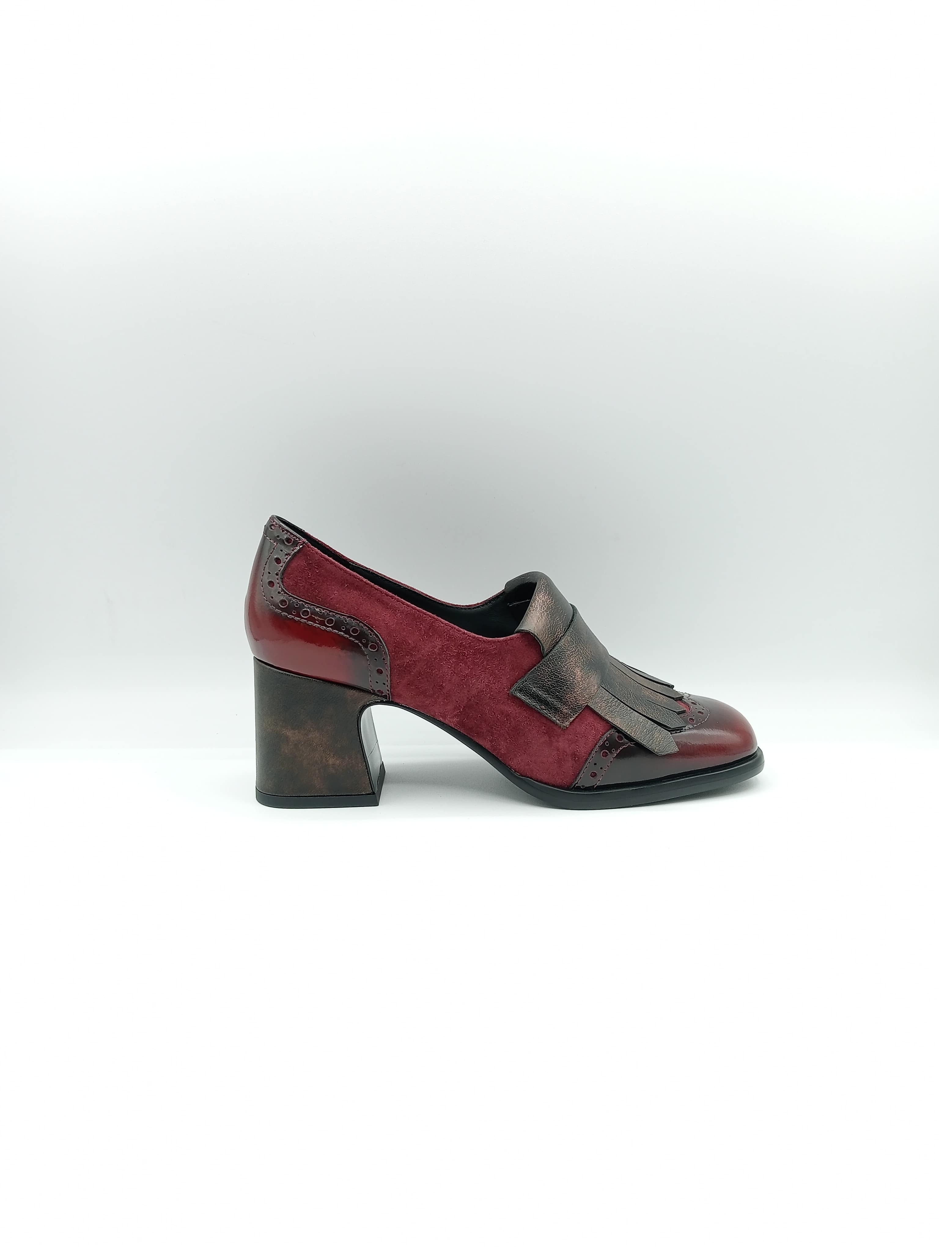 Bruno Premi Décolleté Mocassino Donna in Pelle Bordeaux con Frange e Tacco Largo