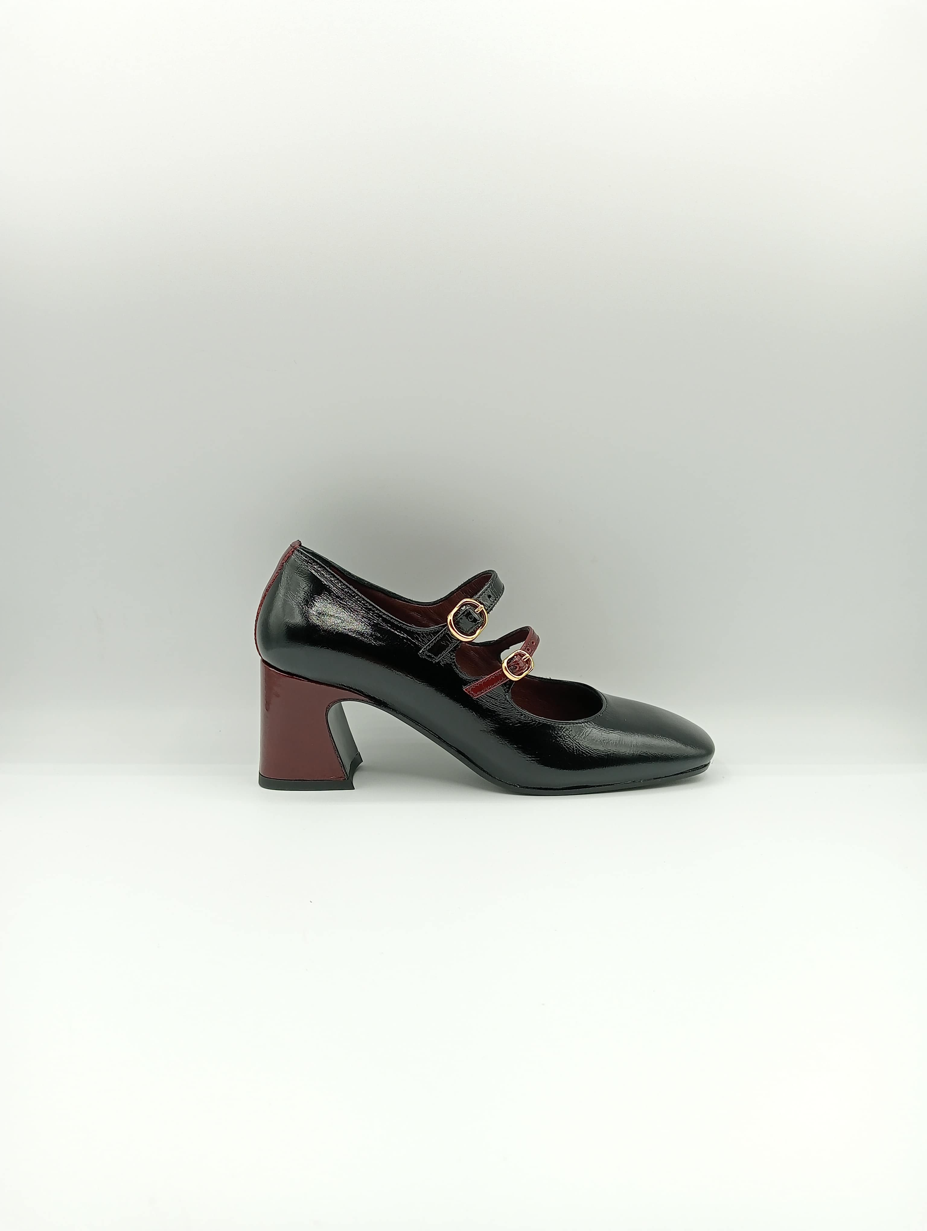 Le Gazzelle Mary Jane Donna in Pelle Nero/Bordeaux – Tacco Largo 7 cm – Eleganza Made in Italy