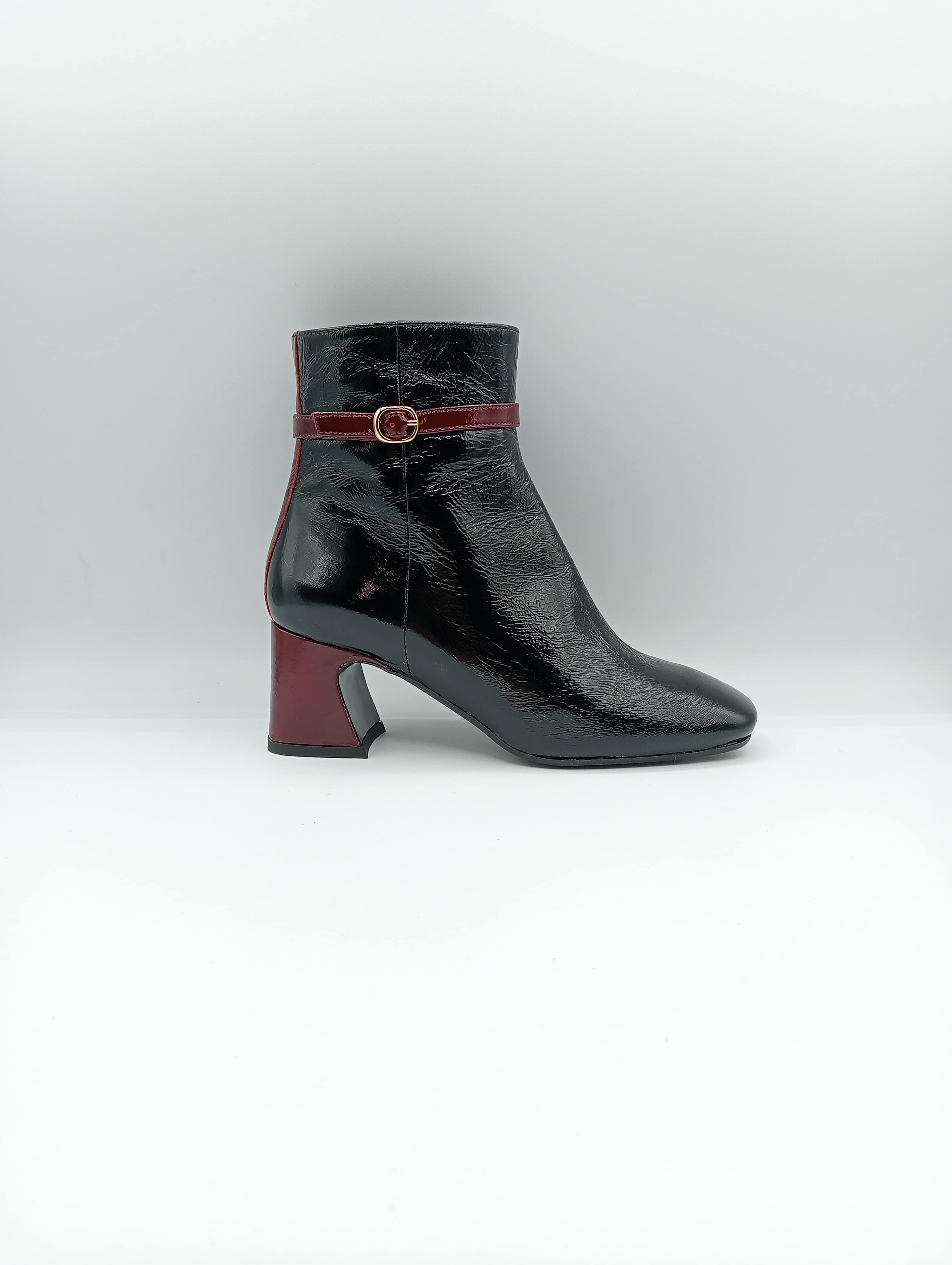 Le Gazzelle – Tronchetto Donna Nero/Bordeaux in Vernice con Cinturino e Tacco Largo