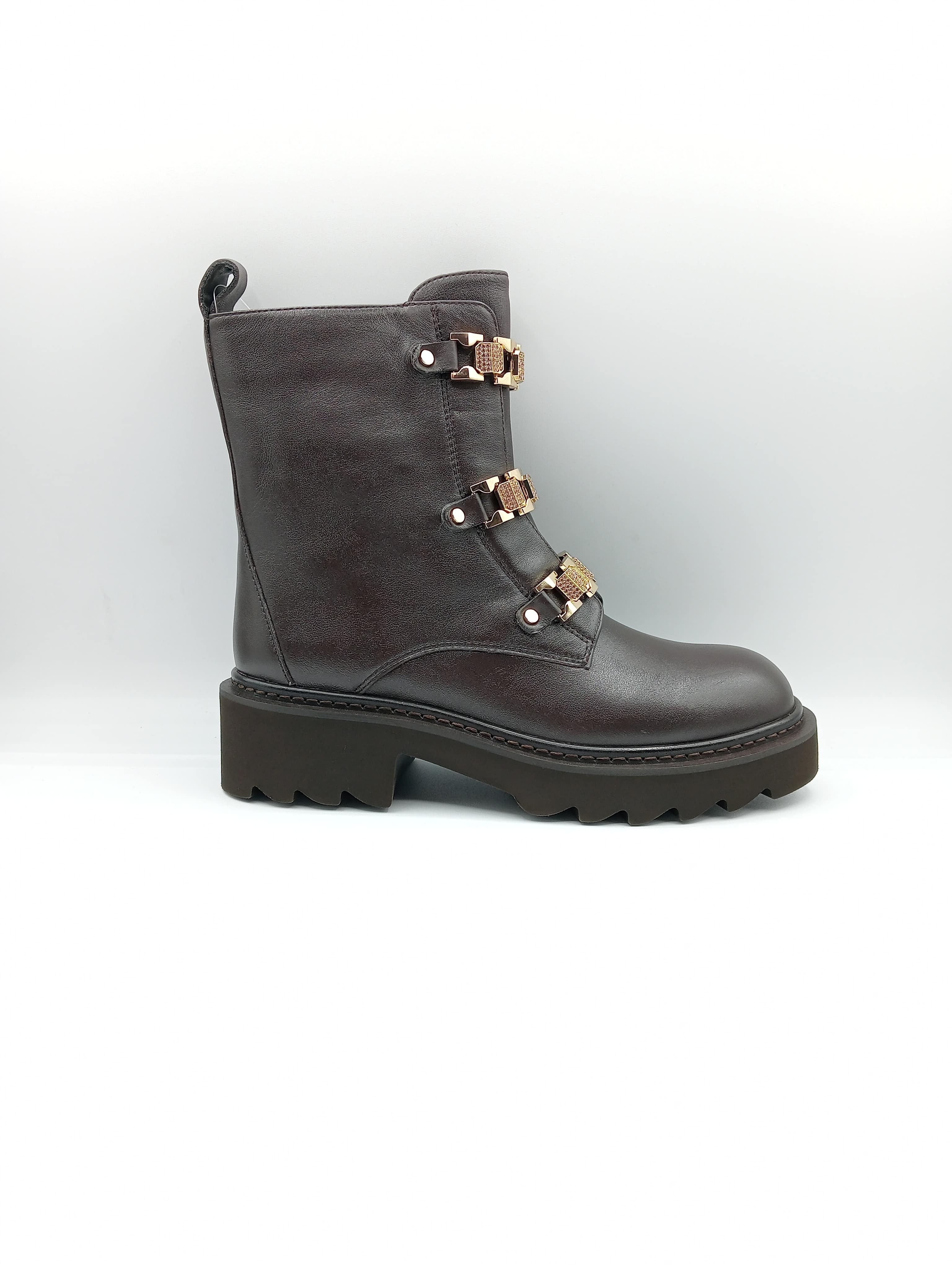 Tosca Blu – Stivaletto Combat in Pelle con Fibbie Gioiello