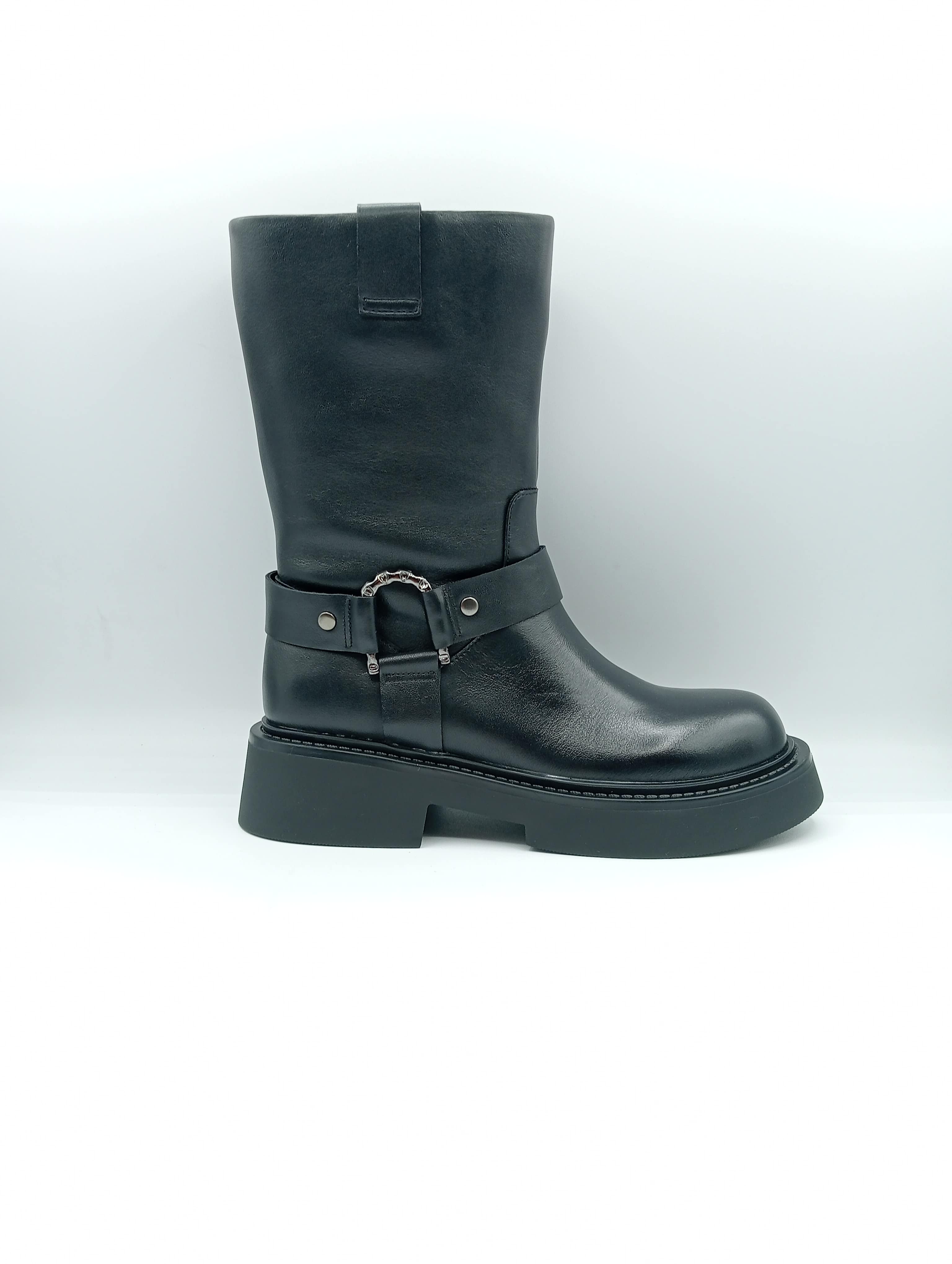 Tosca Blu Stivale Biker Nero da Donna in Pelle con Fibbia