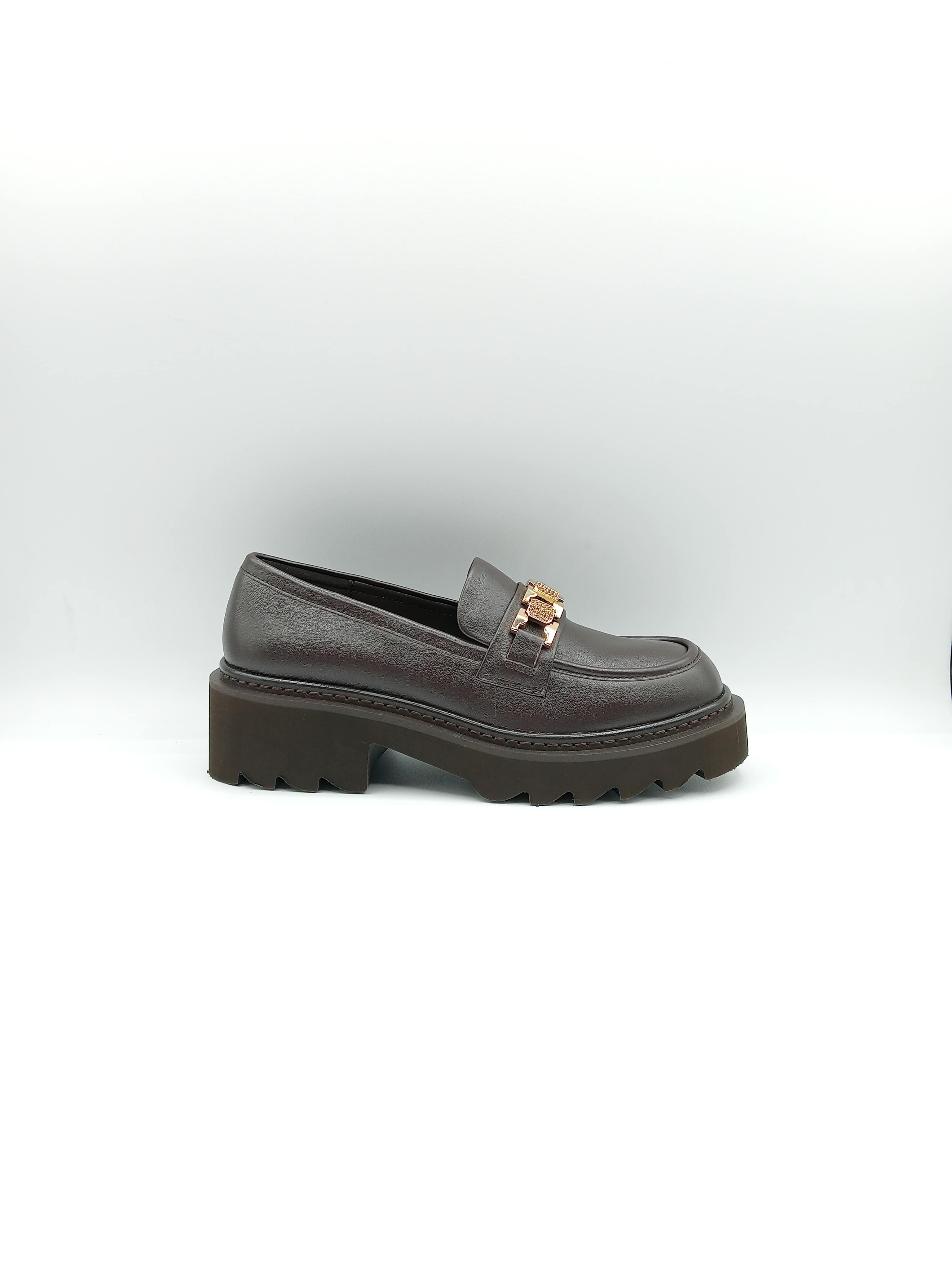 Mocassini Donna Tosca Blu in Pelle con Suola Chunky e Dettaglio Catena Oro