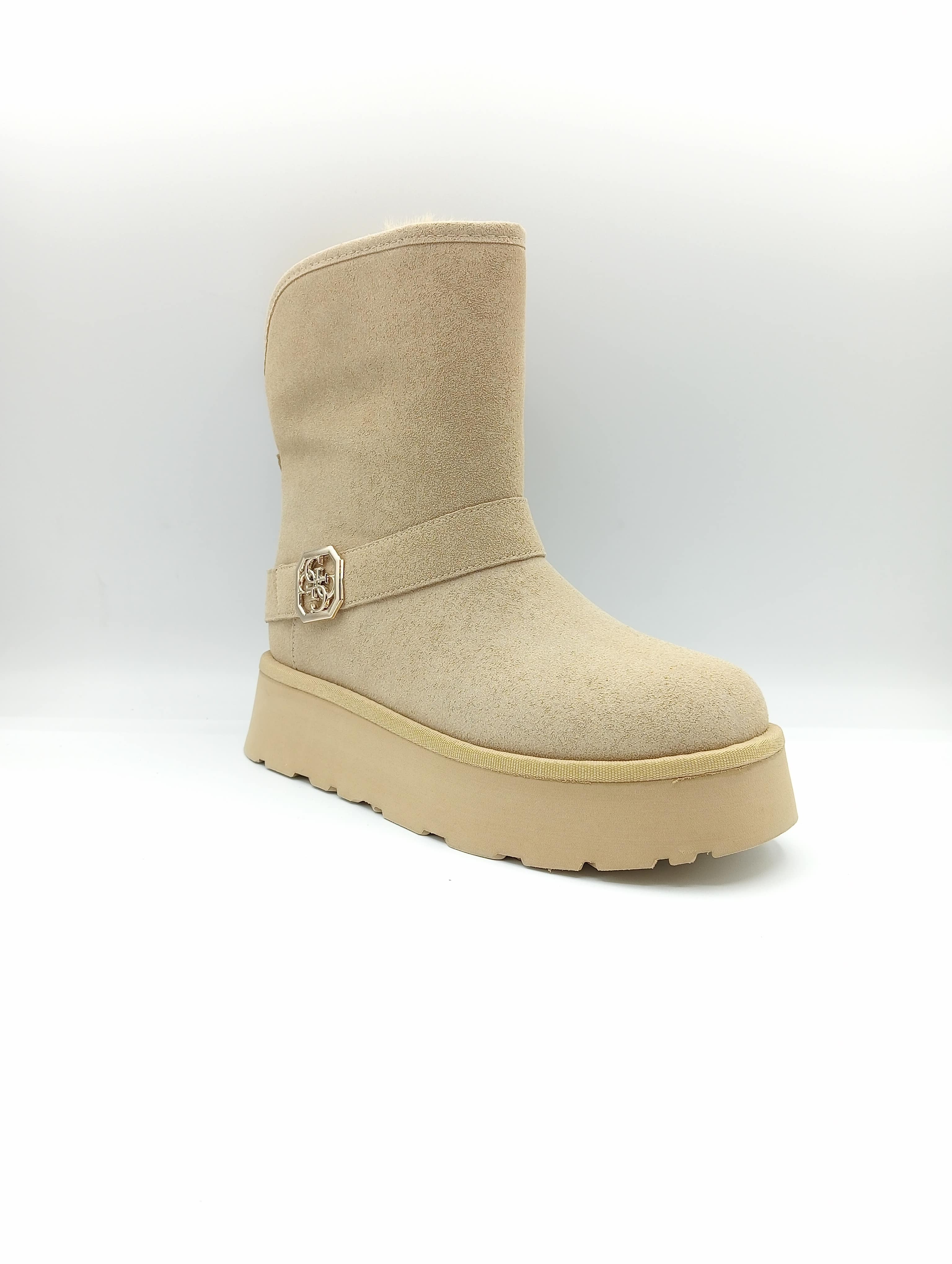 Stivaletti Guess beige con pelliccetta e suola chunky