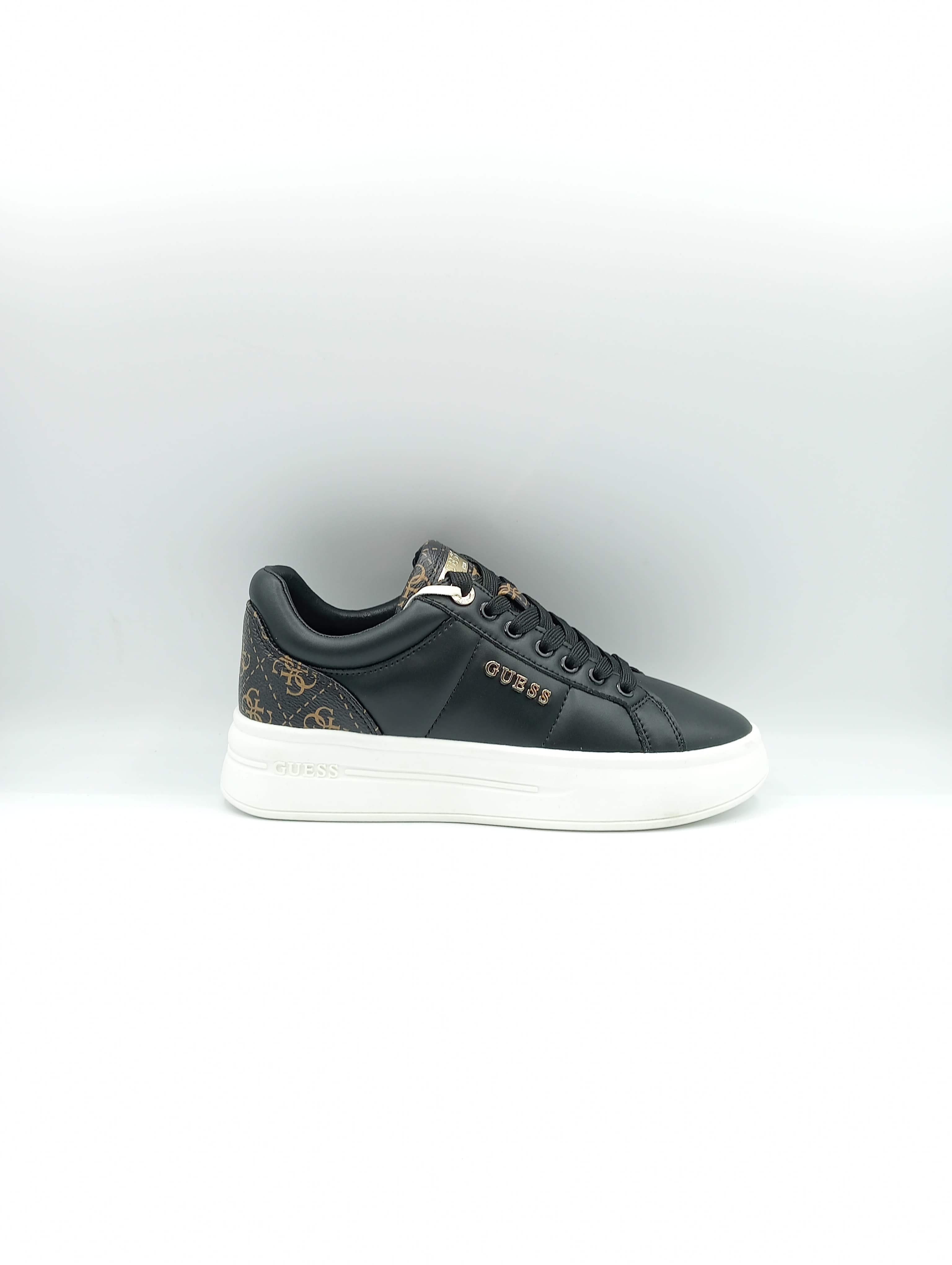 Sneakers Guess da donna in ecopelle nera con suola platform e logo dorato