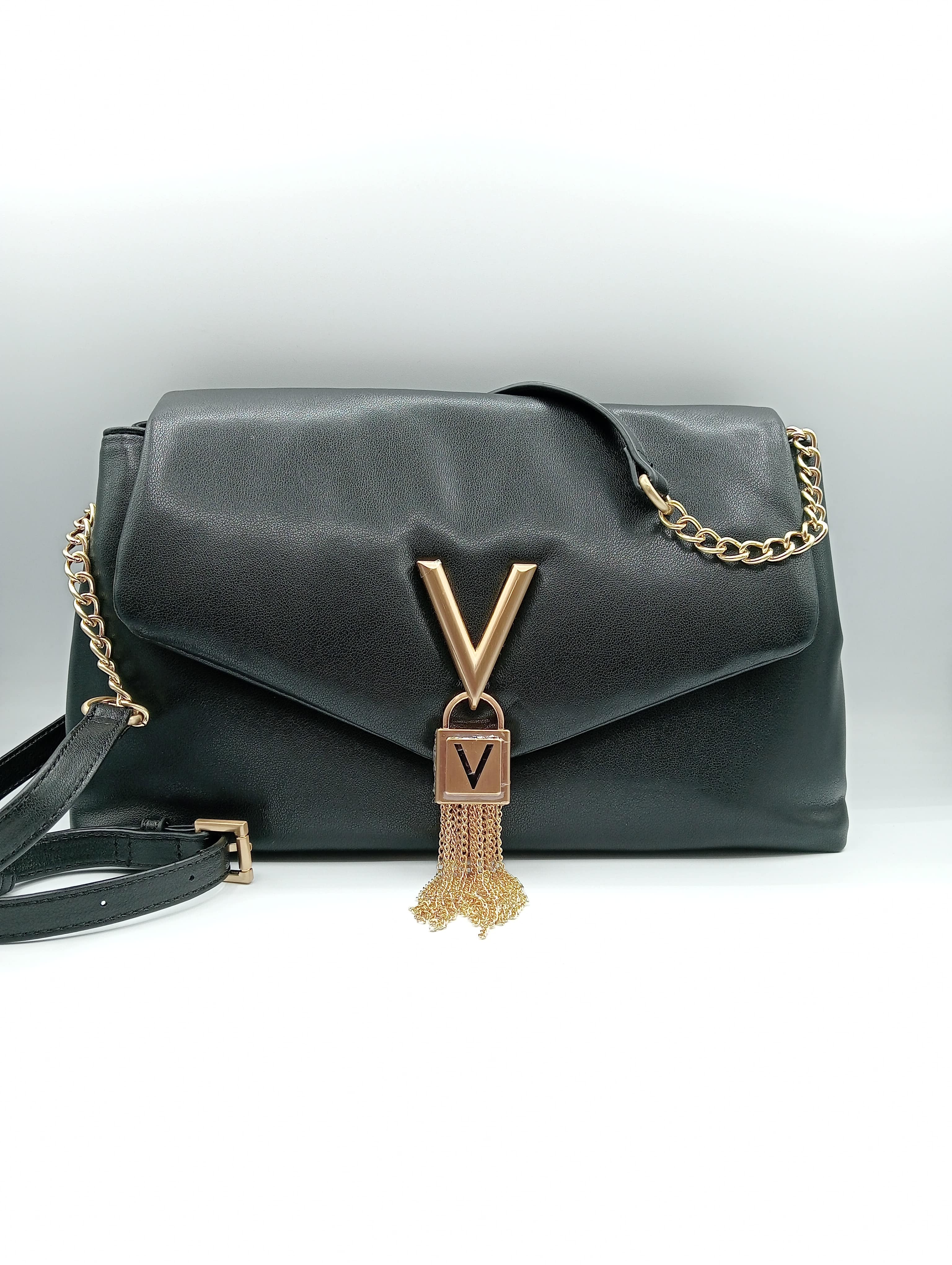 Mario Valentino borsa a Spalla Elegante in Ecopelle con Catena Oro – Modello Grande 33×21×12 cm