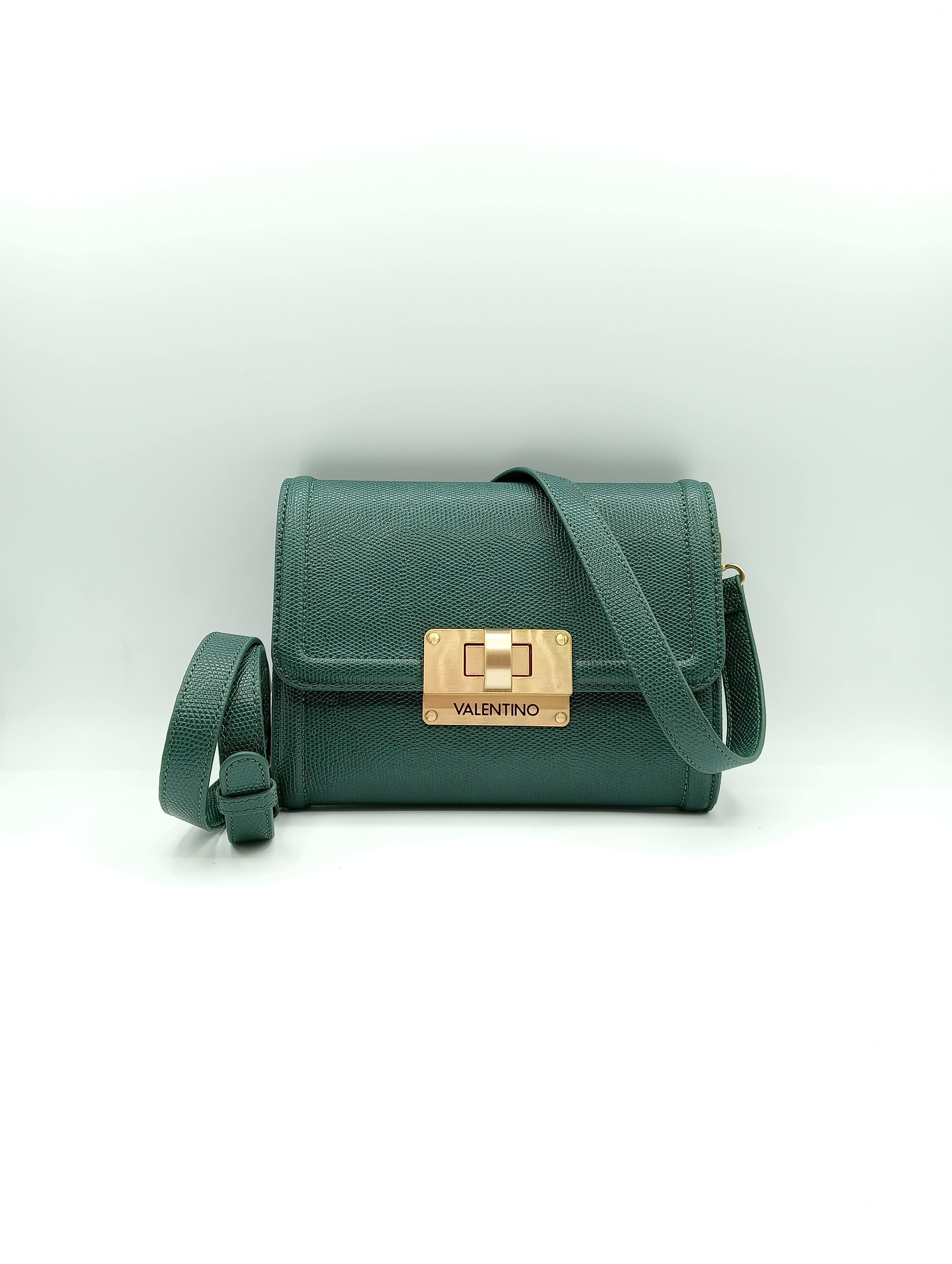 borsa valentino by mario valentino tracolla verde con chiusura oro frontale